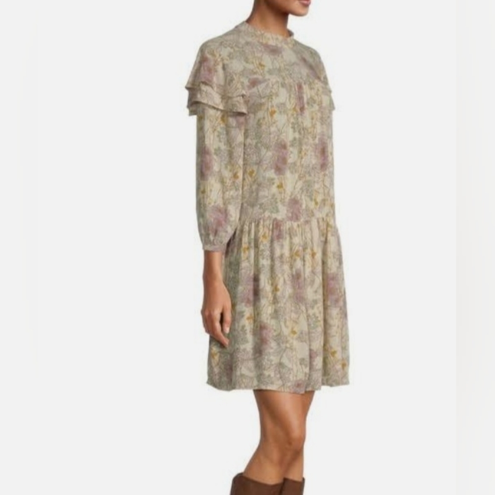a.n.a Cottagecore Floral Dress Tiered with Ruffles Boho Peasant Prairie Fall